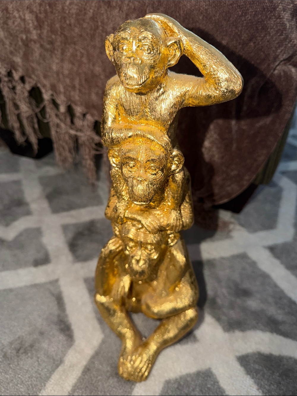 14” gold monkey statue